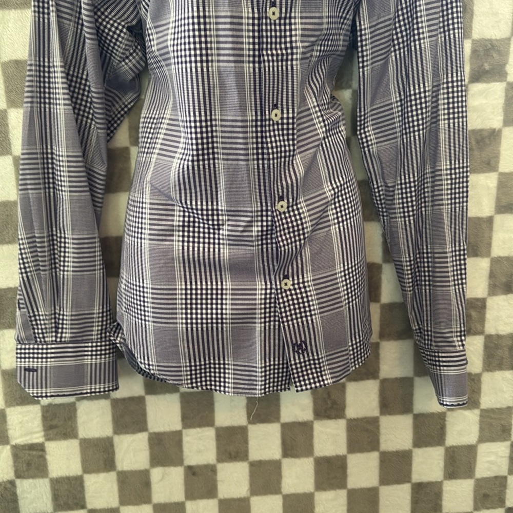 Bugatchi Uomo Purple & White  Plaid Button-Up Shirt 100% Cotton Size M/Medium - Picture 3 of 7